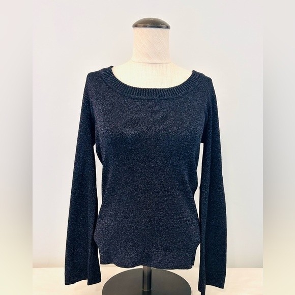 Vintage 70’s Sparkly Black Ribbed Long Sleeve Crewneck size Small - Picture 2 of 9